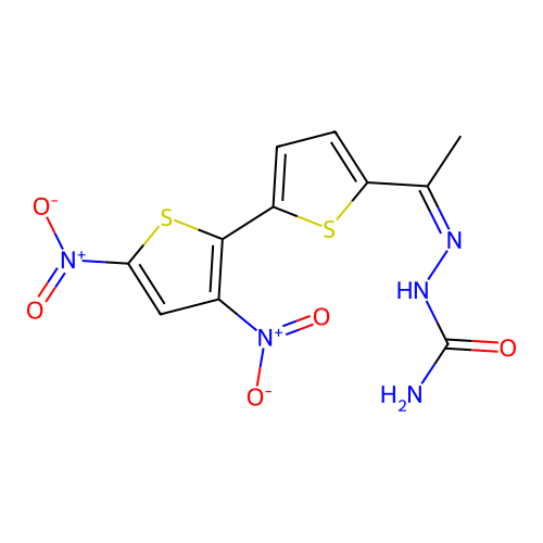 (Z)-2-(1-(3',5'-dinitro-[2,2'-bithiophen]-5-yl)ethylidene)hydrazinecarboxamide structure