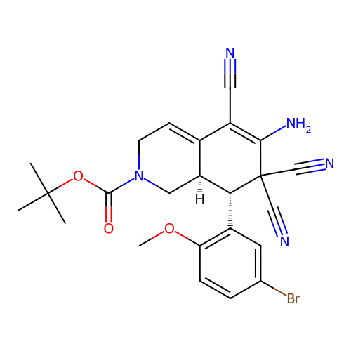 (8R,8aR)-tert-butyl 6-amino-8-(5-bromo-2-methoxyphenyl)-5,7,7-tricyano-1,7,8,8a-tetrahydroisoquinoline-2(3H)-carboxylate structure