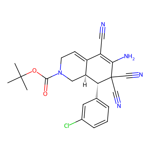 (8S,8aR)-tert-butyl 6-amino-8-(3-chlorophenyl)-5,7,7-tricyano-1,7,8,8a-tetrahydroisoquinoline-2(3H)-carboxylate structure