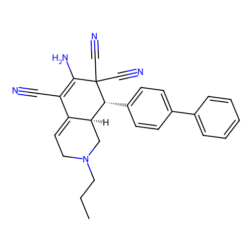 (8S,8aR)-6-amino-8-(4-phenylphenyl)-2-propyl-1,3,8,8a-tetrahydroisoquinoline-5,7,7-tricarbonitrile structure