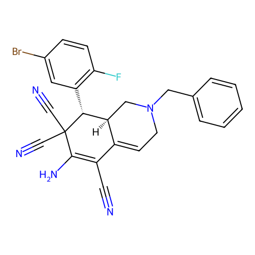 6-amino-2-benzyl-8-(5-bromo-2-fluorophenyl)-2,3,8,8a-tetrahydro-5,7,7(1H)-isoquinolinetricarbonitrile structure