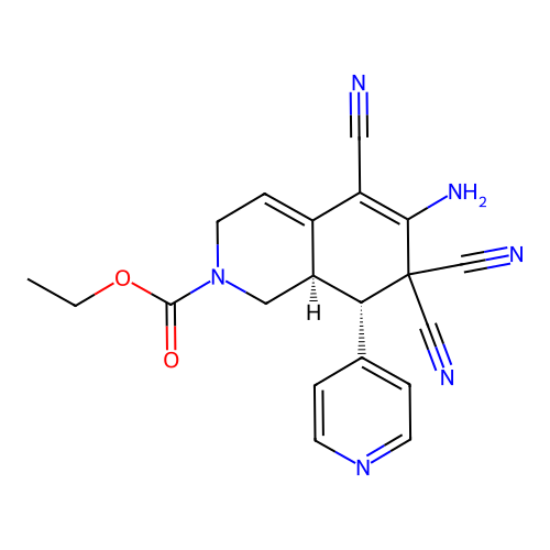 (8S,8aR)-ethyl 6-amino-5,7,7-tricyano-8-(pyridin-4-yl)-1,7,8,8a-tetrahydroisoquinoline-2(3H)-carboxylate structure