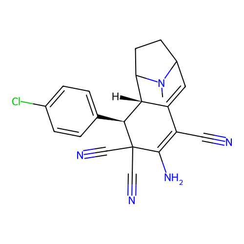 (4R,4aS)-2-amino-4-(4-chlorophenyl)-10-methyl-4,4a,5,6,7,8-hexahydro-3H-5,8-epiminobenzo[7]annulene-1,3,3-tricarbonitrile structure