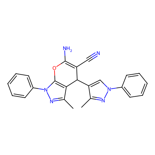 6-amino-3-methyl-4-(3-methyl-1-phenyl-1H-pyrazol-4-yl)-1-phenyl-1,4-dihydropyrano[2,3-c]pyrazole-5-carbonitrile structure