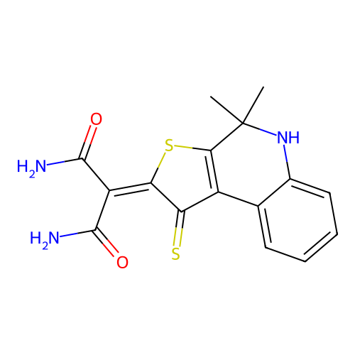 2-(4,4-dimethyl-1-sulfanylidene-5H-thieno[2,3-c]quinolin-2-ylidene)propanediamide structure