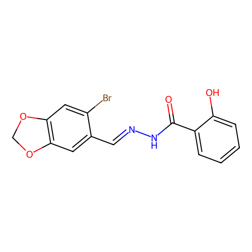 N-[(E)-(6-bromo-1,3-benzodioxol-5-yl)methylideneamino]-2-hydroxybenzamide structure