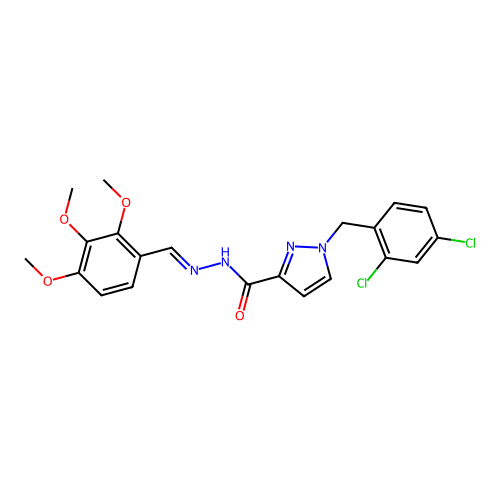 1-[(2,4-dichlorophenyl)methyl]-N-[(E)-(2,3,4-trimethoxyphenyl)methylideneamino]pyrazole-3-carboxamide structure