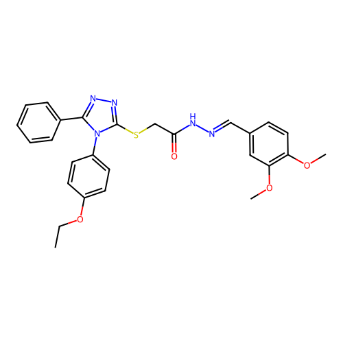 N'-[(E)-(3,4-dimethoxyphenyl)methylidene]-2-{[4-(4-ethoxyphenyl)-5-phenyl-4H-1,2,4-triazol-3-yl]sulfanyl}acetohydrazide structure