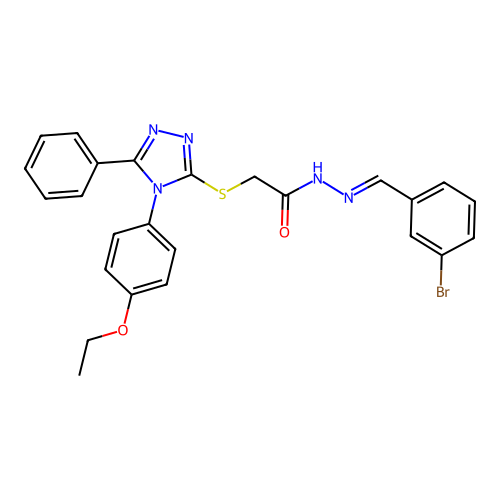 N'-[(E)-(3-bromophenyl)methylidene]-2-{[4-(4-ethoxyphenyl)-5-phenyl-4H-1,2,4-triazol-3-yl]sulfanyl}acetohydrazide structure