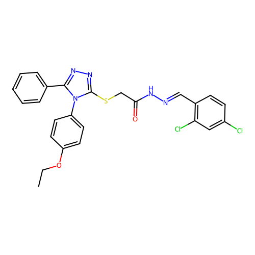 N'-[(E)-(2,4-dichlorophenyl)methylidene]-2-{[4-(4-ethoxyphenyl)-5-phenyl-4H-1,2,4-triazol-3-yl]sulfanyl}acetohydrazide structure