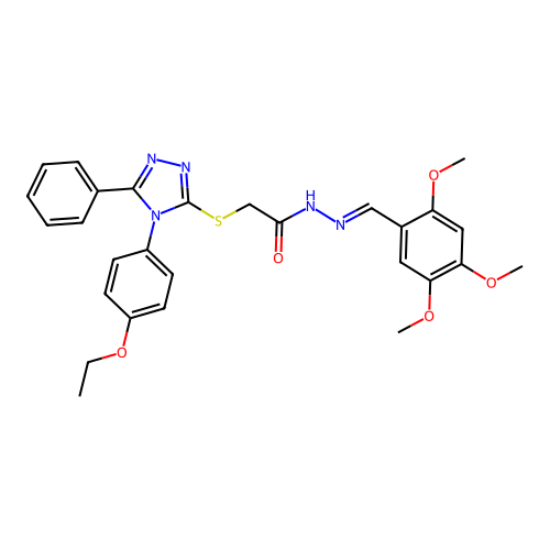 2-{[4-(4-ethoxyphenyl)-5-phenyl-4H-1,2,4-triazol-3-yl]sulfanyl}-N'-[(E)-(2,4,5-trimethoxyphenyl)methylidene]acetohydrazide structure