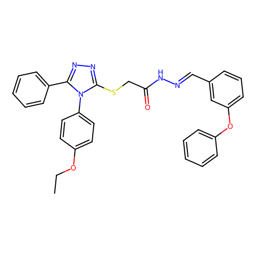 2-{[4-(4-ethoxyphenyl)-5-phenyl-4H-1,2,4-triazol-3-yl]sulfanyl}-N'-[(E)-(3-phenoxyphenyl)methylidene]acetohydrazide structure