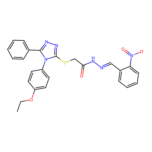 2-{[4-(4-ethoxyphenyl)-5-phenyl-4H-1,2,4-triazol-3-yl]sulfanyl}-N'-[(E)-(2-nitrophenyl)methylidene]acetohydrazide structure