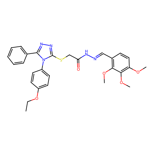 2-{[4-(4-ethoxyphenyl)-5-phenyl-4H-1,2,4-triazol-3-yl]sulfanyl}-N'-[(E)-(2,3,4-trimethoxyphenyl)methylidene]acetohydrazide structure