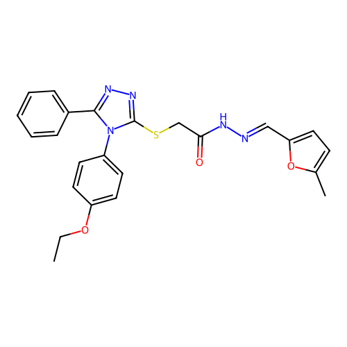 2-{[4-(4-ethoxyphenyl)-5-phenyl-4H-1,2,4-triazol-3-yl]sulfanyl}-N'-[(E)-(5-methylfuran-2-yl)methylidene]acetohydrazide structure