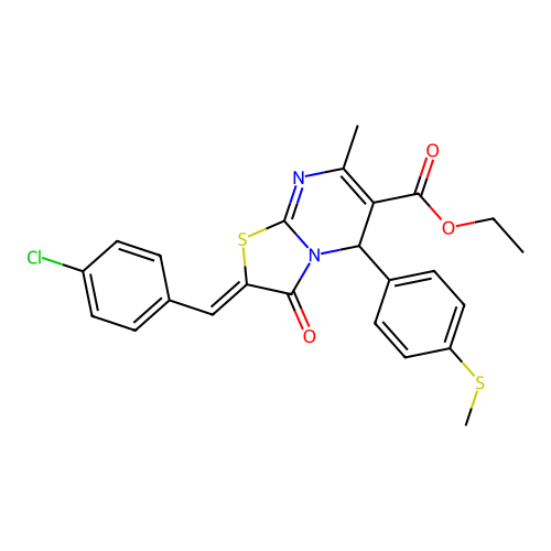 ethyl (2Z)-2-(4-chlorobenzylidene)-7-methyl-5-[4-(methylsulfanyl)phenyl]-3-oxo-2,3-dihydro-5H-[1,3]thiazolo[3,2-a]pyrimidine-6-carboxylate structure