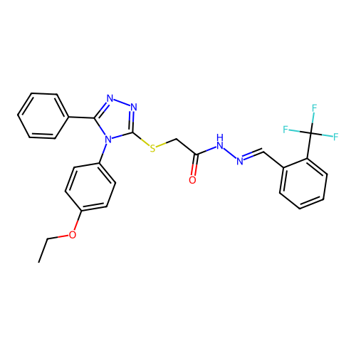 2-{[4-(4-ethoxyphenyl)-5-phenyl-4H-1,2,4-triazol-3-yl]sulfanyl}-N'-{(E)-[2-(trifluoromethyl)phenyl]methylidene}acetohydrazide structure