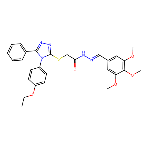 2-{[4-(4-ethoxyphenyl)-5-phenyl-4H-1,2,4-triazol-3-yl]sulfanyl}-N'-[(E)-(3,4,5-trimethoxyphenyl)methylidene]acetohydrazide structure