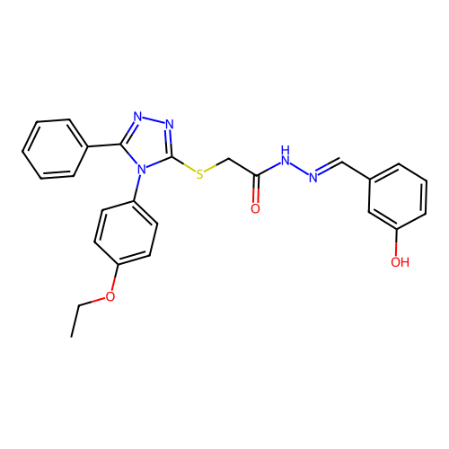 2-{[4-(4-ethoxyphenyl)-5-phenyl-4H-1,2,4-triazol-3-yl]sulfanyl}-N'-[(E)-(3-hydroxyphenyl)methylidene]acetohydrazide structure