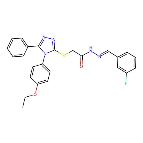 2-{[4-(4-ethoxyphenyl)-5-phenyl-4H-1,2,4-triazol-3-yl]sulfanyl}-N'-[(E)-(3-fluorophenyl)methylidene]acetohydrazide structure