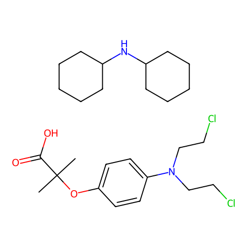 Dicyclohexylammonium-2-(4-(N,N-bis(2-chloroethyl)amino) phenoxy)-2-methylpropionate structure