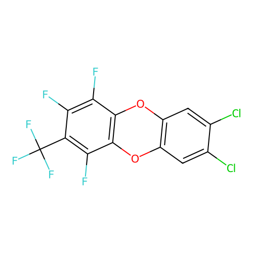 7,8-Dichloro-1,2,4-trifluoro-3-(trifluoromethyl)oxanthrene structure