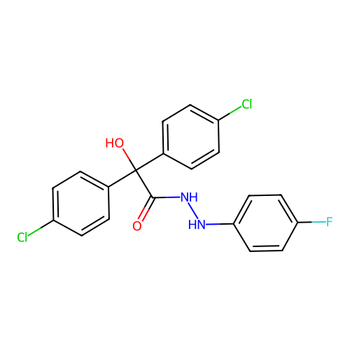2,2-bis(4-chlorophenyl)-N'-(4-fluorophenyl)-2-hydroxyacetohydrazide structure