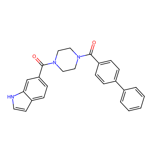 (4-(1H-indole-6-carbonyl)piperazin-1-yl)(biphenyl-4-yl)methanone structure