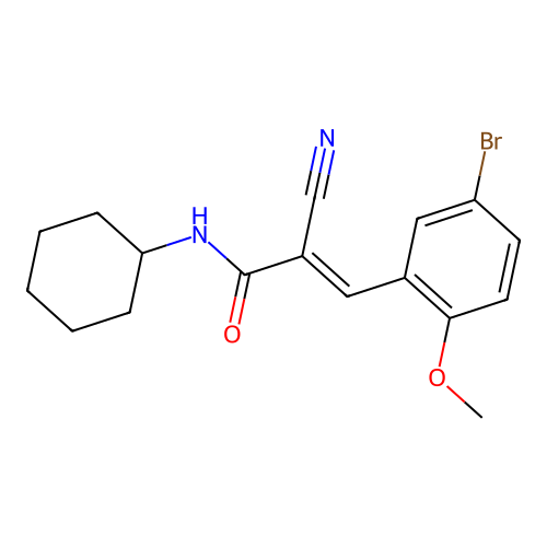 (E)-3-(5-bromo-2-methoxyphenyl)-2-cyano-N-cyclohexylprop-2-enamide structure