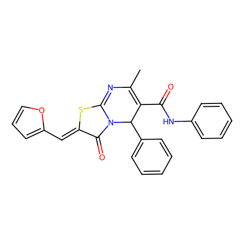 (2E)-2-[(furan-2-yl)methylidene]-7-methyl-3-oxo-N,5-diphenyl-2H,3H,5H-[1,3]thiazolo[3,2-a]pyrimidine-6-carboxamide structure