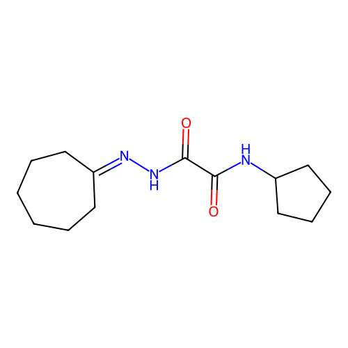 2-(2-cycloheptylidenehydrazinyl)-N-cyclopentyl-2-oxoacetamide structure