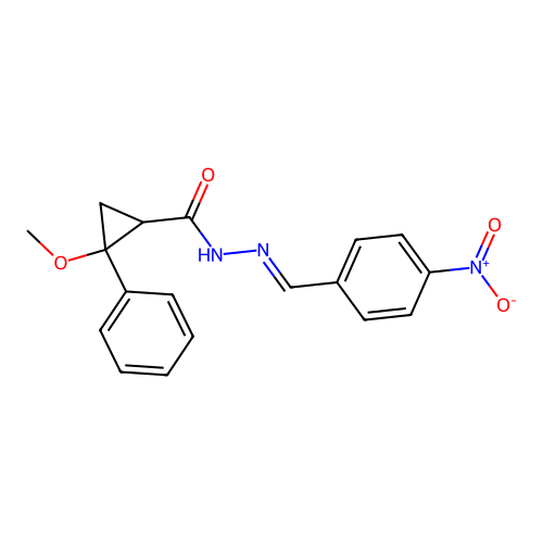 2-Methoxy-2-phenylcyclopropanecarboxylic acid, (4-nitro-benzylidene)hydrazide structure