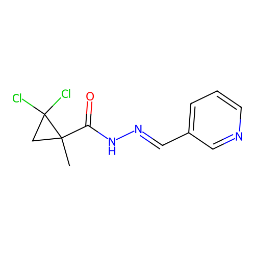 2,2-dichloro-1-methyl-N'-[(E)-pyridin-3-ylmethylidene]cyclopropanecarbohydrazide structure