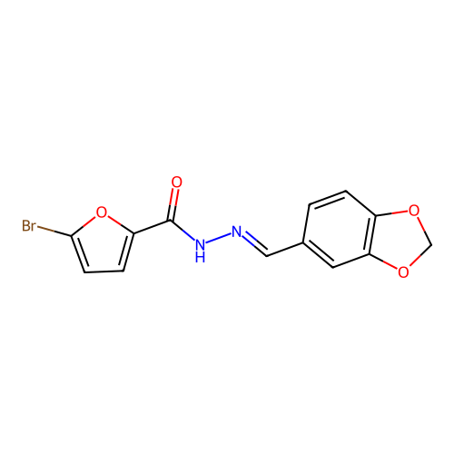 N'-(1,3-benzodioxol-5-ylmethylene)-5-bromo-2-furohydrazide structure