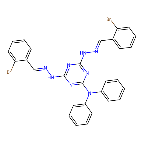 4,6-bis[(2E)-2-(2-bromobenzylidene)hydrazinyl]-N,N-diphenyl-1,3,5-triazin-2-amine structure