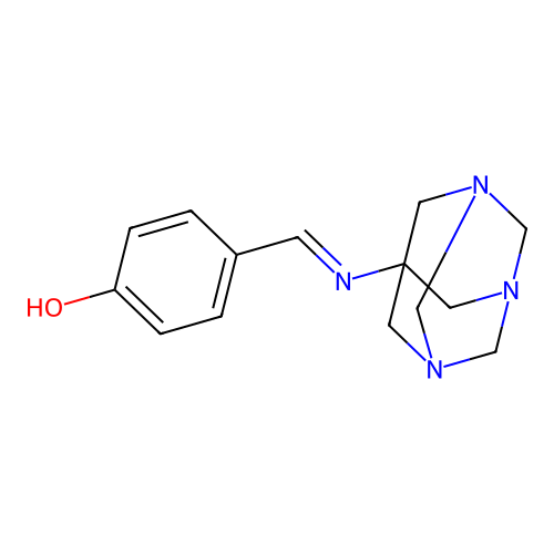 4-((E)-((1s,3s,5s)-1,3,5-triazaadamantan-7-ylimino)methyl)phenol structure
