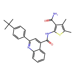 2-(4-tert-butylphenyl)-N-(3-carbamoyl-4,5-dimethylthiophen-2-yl)quinoline-4-carboxamide structure