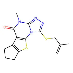4-methyl-1-((2-methylallyl)thio)-7,8-dihydro-4H-cyclopenta[4,5]thieno[3,2-e][1,2,4]triazolo[4,3-a]pyrimidin-5(6H)-one structure