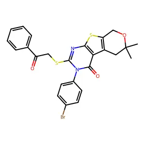 3-(4-bromophenyl)-6,6-dimethyl-2-((2-oxo-2-phenylethyl)thio)-5,6-dihydro-3H-pyrano[4',3':4,5]thieno[2,3-d]pyrimidin-4(8H)-one structure