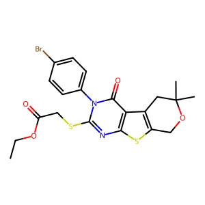ethyl {[3-(4-bromophenyl)-6,6-dimethyl-4-oxo-3,5,6,8-tetrahydro-4H-pyrano[4',3':4,5]thieno[2,3-d]pyrimidin-2-yl]sulfanyl}acetate structure