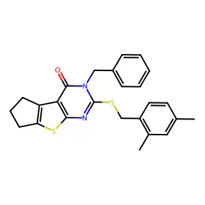 3-benzyl-2-[(2,4-dimethylbenzyl)sulfanyl]-3,5,6,7-tetrahydro-4H-cyclopenta[4,5]thieno[2,3-d]pyrimidin-4-one structure