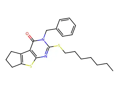3-benzyl-2-(heptylsulfanyl)-3,5,6,7-tetrahydro-4H-cyclopenta[4,5]thieno[2,3-d]pyrimidin-4-one structure