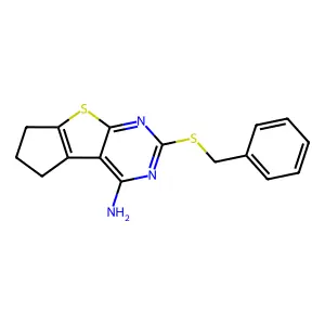 2-(benzylthio)-6,7-dihydro-5H-cyclopenta[4,5]thieno[2,3-d]pyrimidin-4-amine structure