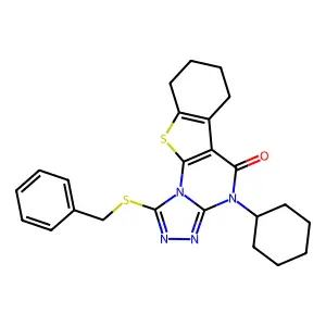 1-(benzylthio)-4-cyclohexyl-6,7,8,9-tetrahydrobenzo[4,5]thieno[3,2-e][1,2,4]triazolo[4,3-a]pyrimidin-5(4H)-one structure
