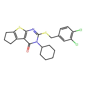 3-cyclohexyl-2-[(3,4-dichlorobenzyl)sulfanyl]-3,5,6,7-tetrahydro-4H-cyclopenta[4,5]thieno[2,3-d]pyrimidin-4-one structure