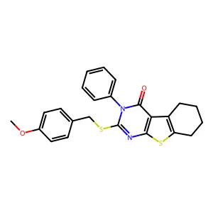 2-[(4-methoxyphenyl)methylsulfanyl]-3-phenyl-5,6,7,8-tetrahydro-[1]benzothiolo[2,3-d]pyrimidin-4-one structure
