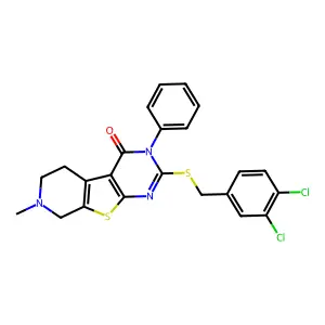 2-[(3,4-dichlorobenzyl)sulfanyl]-7-methyl-3-phenyl-5,6,7,8-tetrahydropyrido[4',3':4,5]thieno[2,3-d]pyrimidin-4(3H)-one structure