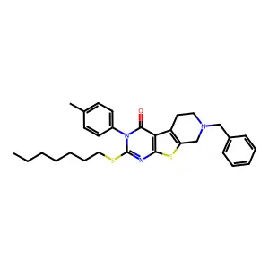 7-benzyl-2-(heptylsulfanyl)-3-(4-methylphenyl)-5,6,7,8-tetrahydropyrido[4',3':4,5]thieno[2,3-d]pyrimidin-4(3H)-one structure