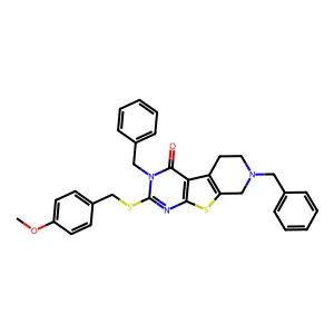 3,7-dibenzyl-2-[(4-methoxybenzyl)sulfanyl]-5,6,7,8-tetrahydropyrido[4',3':4,5]thieno[2,3-d]pyrimidin-4(3H)-one structure