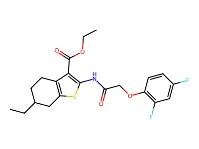 ethyl 2-{[(2,4-difluorophenoxy)acetyl]amino}-6-ethyl-4,5,6,7-tetrahydro-1-benzothiophene-3-carboxylate structure